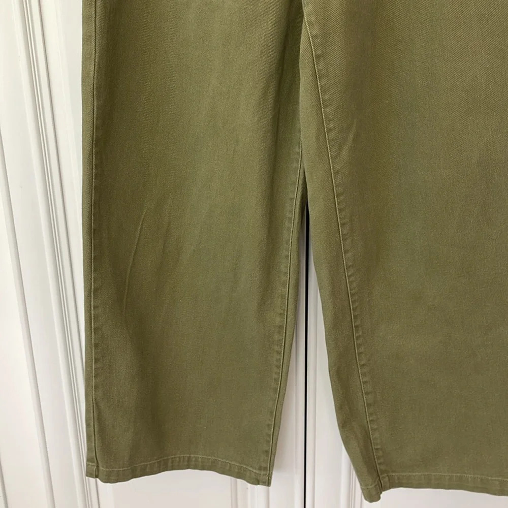 Who What Wear Olive cropped high rise Wide Leg Pants Sz 6 / GAP belt size M 34 - Picture 4 of 16